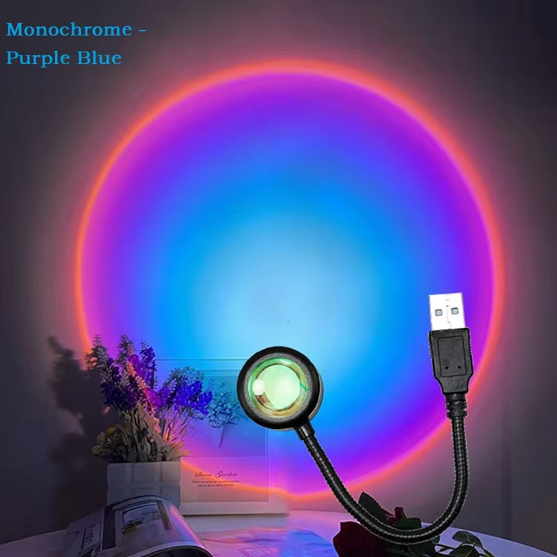 USB Sunset Light Lamp Self Photography Light LED Rainbow Neon Night Light Projector Photography Wall Atmosphere Light