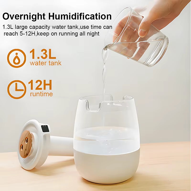 Air Humidifier 1300ML Aroma Humidifier Double Spray Port Essential Oil Diffuser with Light USB Water Humidifier for Home Office