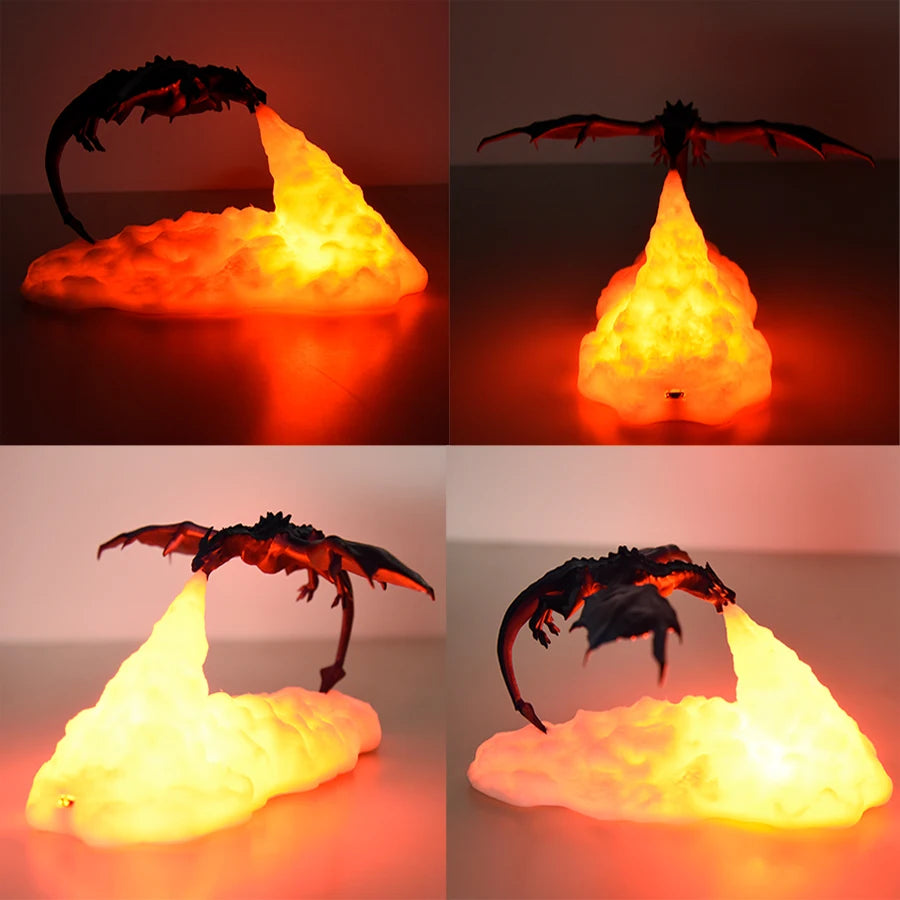 3D Print LED Fire Dragon Ice Dragon Lamp Room Decor Rechargeable Night Light Bedside Lamp for Holiday Birthday Gift Home Decor