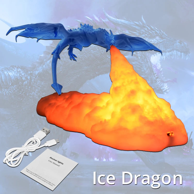 3D Print LED Fire Dragon Ice Dragon Lamp Room Decor Rechargeable Night Light Bedside Lamp for Holiday Birthday Gift Home Decor